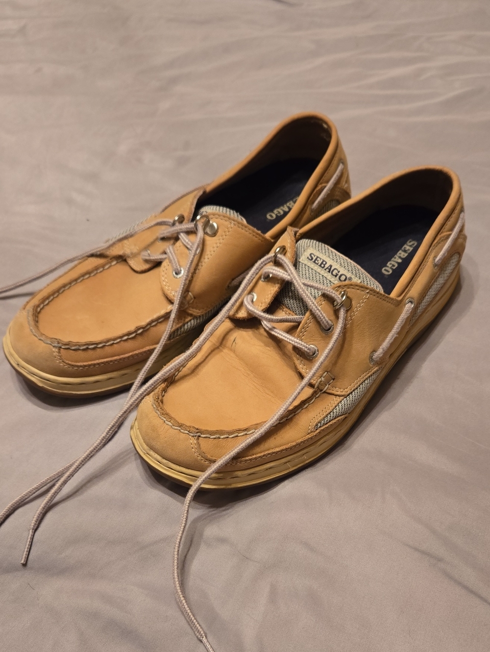 Sebago Tan Leather Moc Toe Boat Shoes